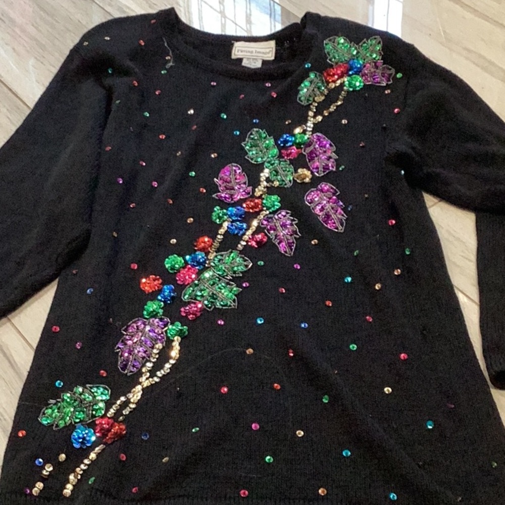 Embellished Black Sweater with Multicolor Accents